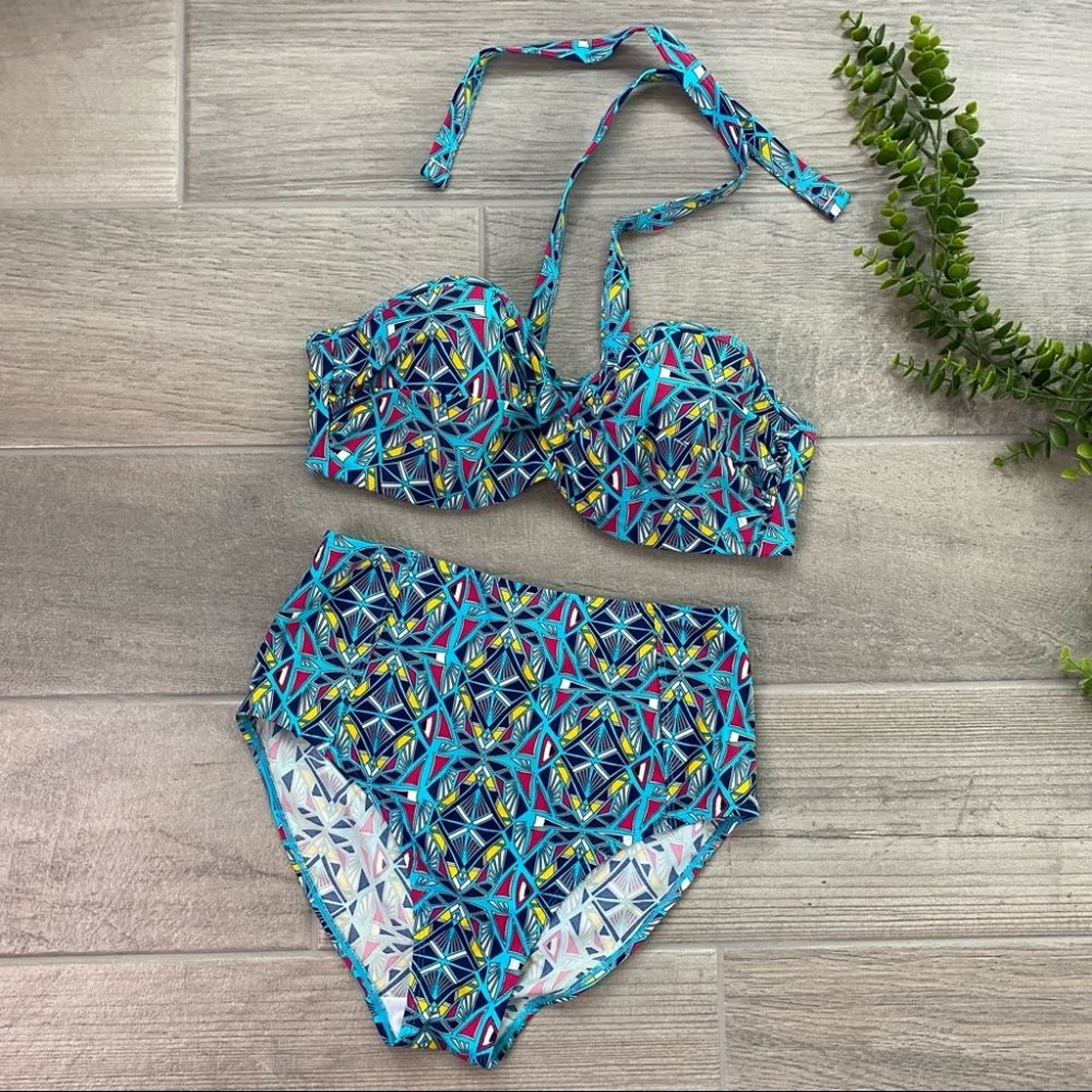 Cleo Halter abstract high waisted bikini set